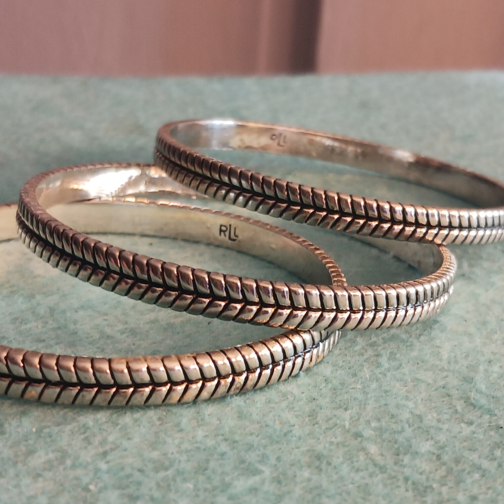 Lauren Ralph Lauren Bracelets, Bangles Set Of 3, Silver-toned Chevron
